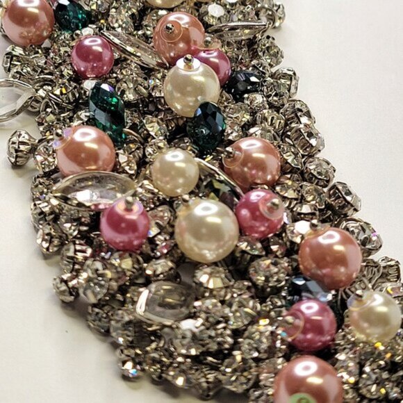 Crystal Rhinestones and Colourful Pearl Bib Collar Statement Choker Necklace - Picture 13 of 16